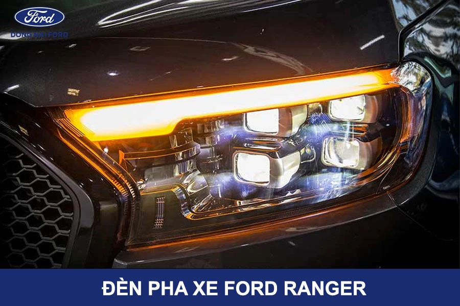 Đèn chiếu sáng phía trước trên xe Ford Ranger bao gồm đèn pha và đèn chiếu sáng.